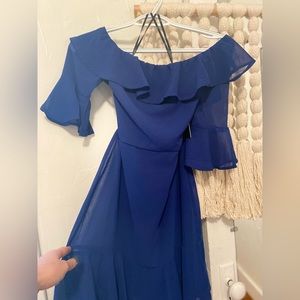 Royal blue, off the shoulder, ruffle dress. From Lulus. Never worn